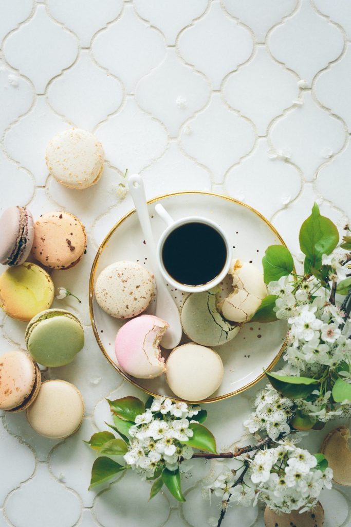 macarons and coffee cup